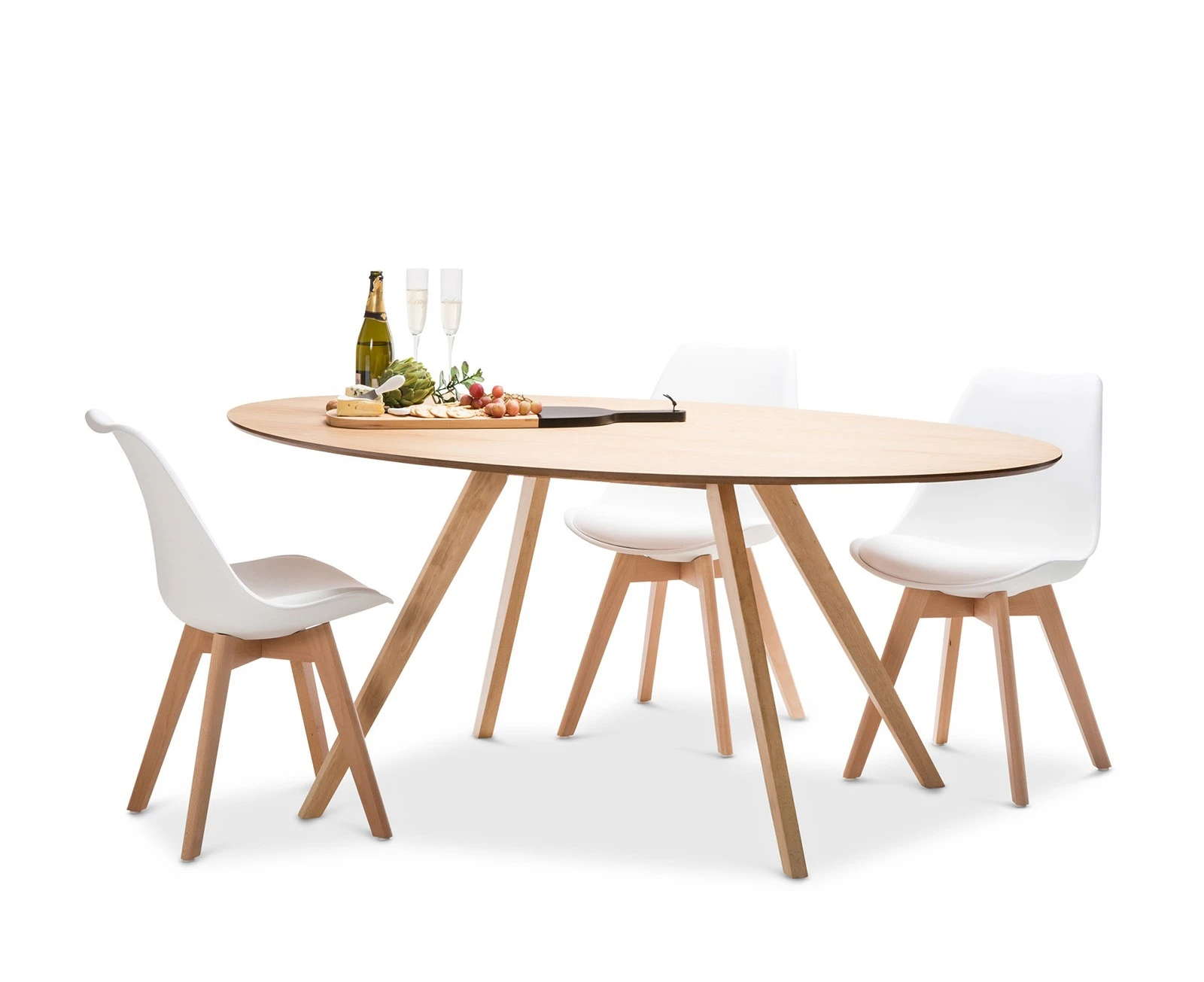 Natural Oak 1.8M Oval Dining Set with 6x Padded White Eames Chairs