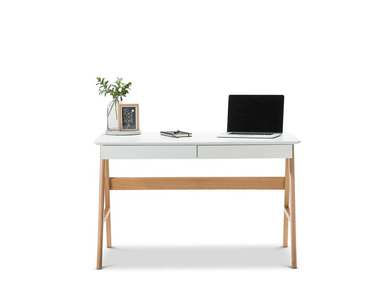 Nordic Style White & Timber Oak 2 Drawer Home Office Desk