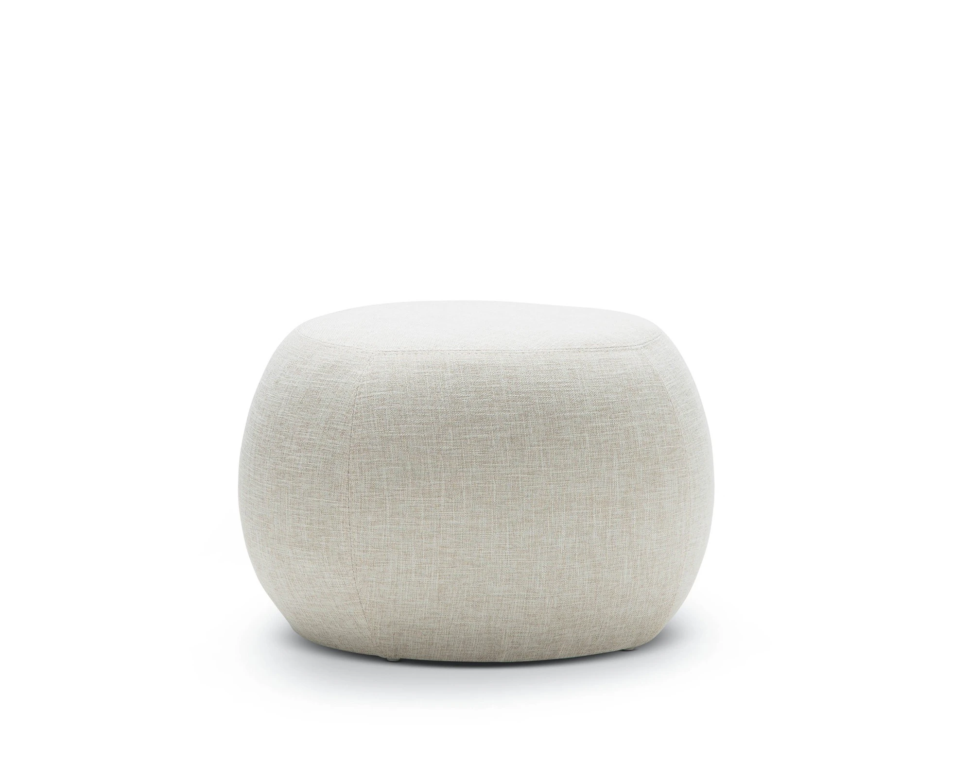 Beige Round Fabric Cushioned Pouf Ottoman Footstool