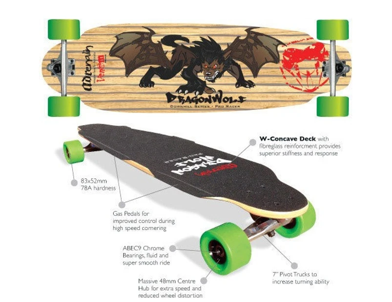 Adrenalin Dragonwolf Downhill 36x10 Complete Skateboard