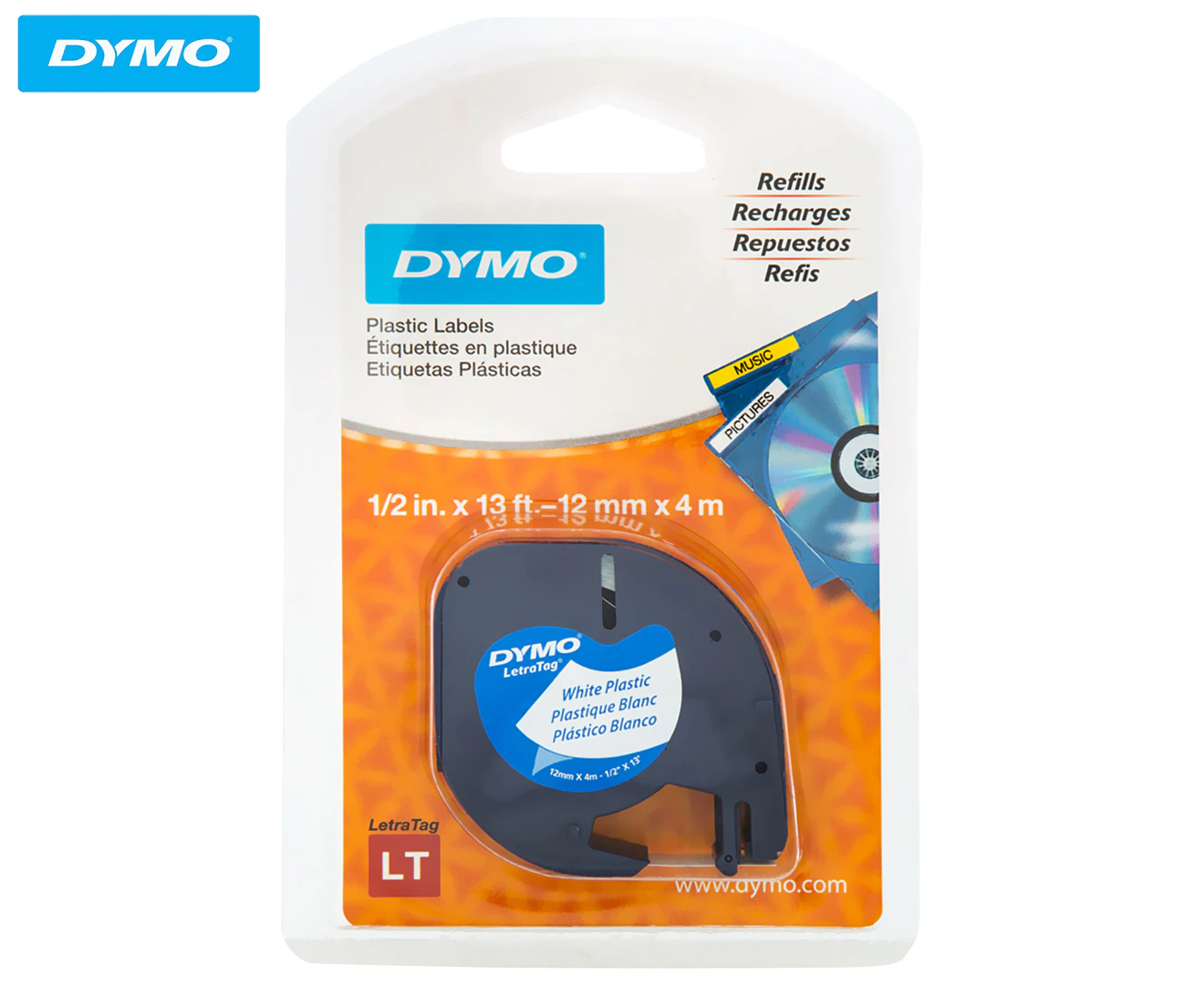 DYMO Light Plastic 12mm x 4m Whit