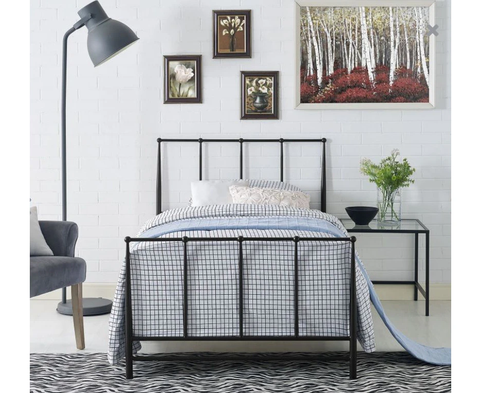 Istyle Kathy King Single Bed Frame Metal Grey Black