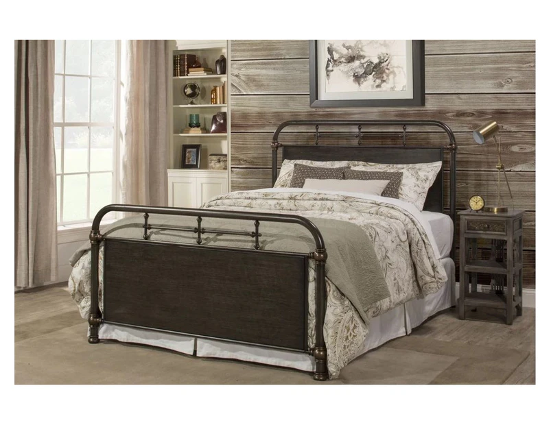 Istyle Rustic Queen Bed Frame Metal Grey Rustic Brown