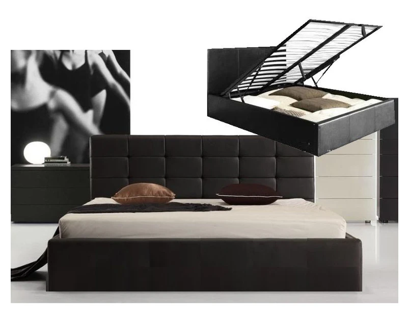 Istyle Milan King Gas Lift Ottoman Storage Bed Frame Pu Leather Black