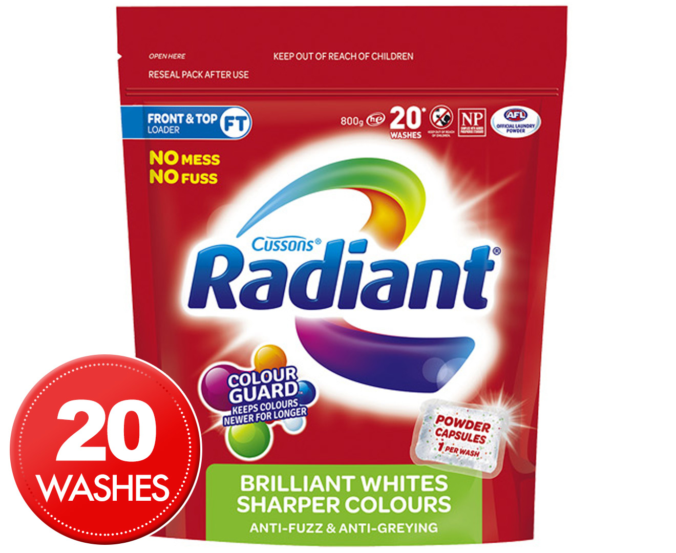 Radiant Brilliant Whites Front & Top Loader Laundry Powder 20 Caps