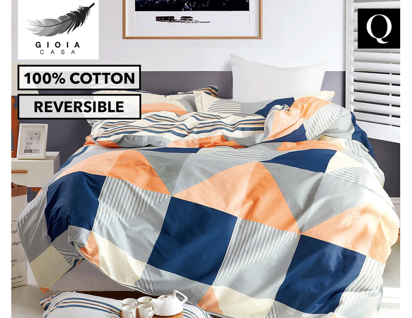 Gioia Casa Kian 100% Cotton Reversible Queen Bed Quilt Cover Set - Multi