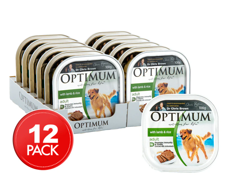 12 x Optimum Dog Food Lamb & Rice Tray 100g