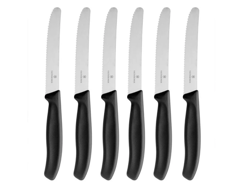 Victorinox steak knives set of 6 ergonomic serrated round tip black colour