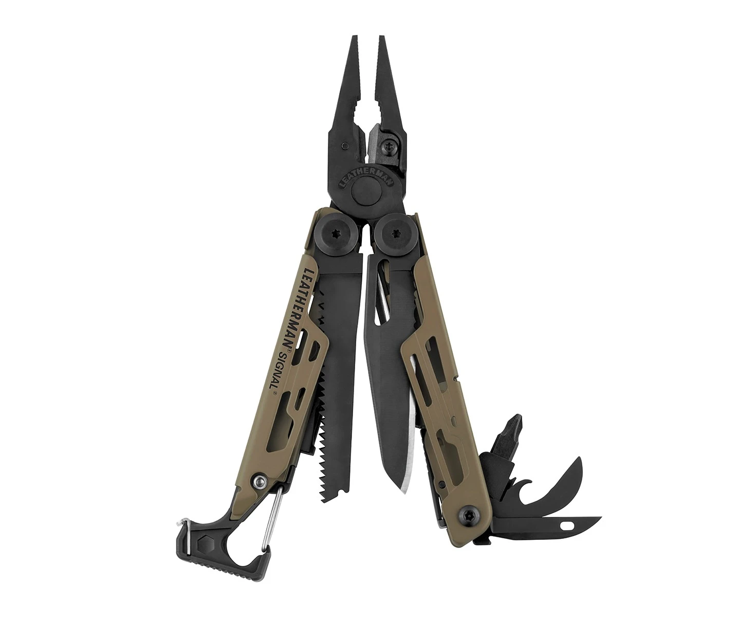 Leatherman signal coyote survivalist stainless steel multitool + sheath w/ fire starter & whistle