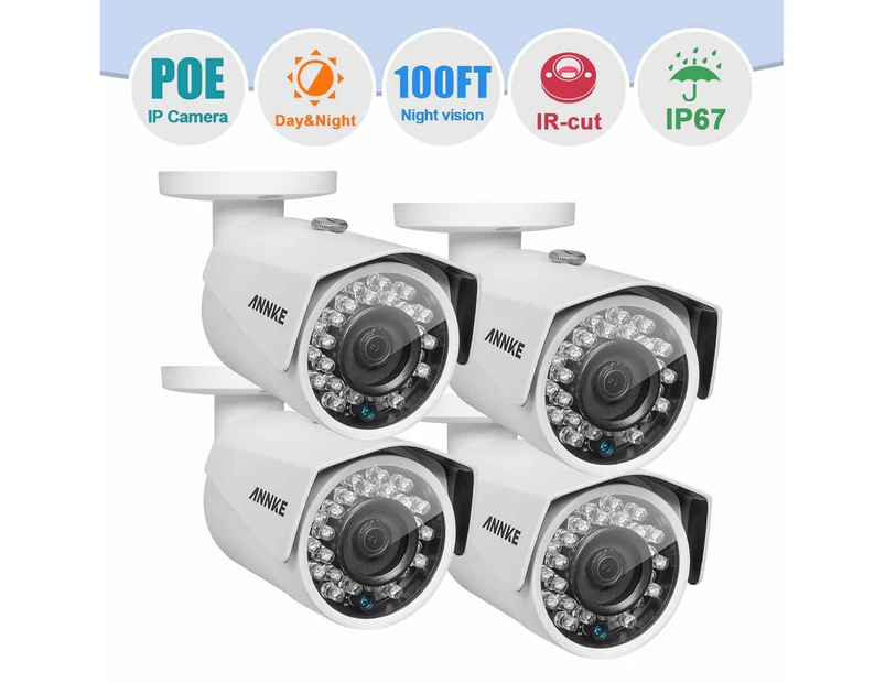 4Pcs ANNKE 2MP HD POE Latest CCTV Surveillance Security Camera Bullet Cameras