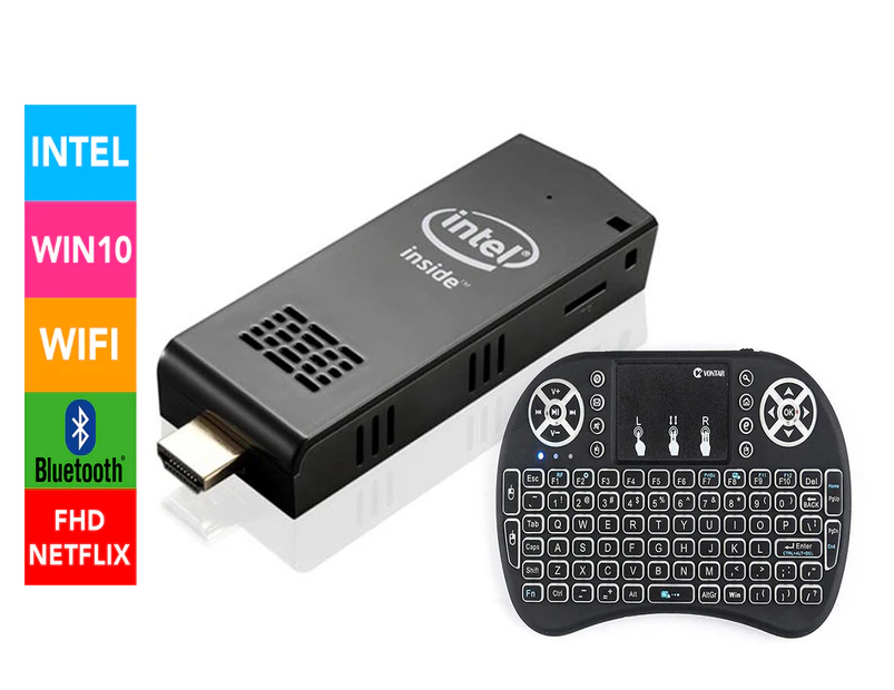 Intel W5 Windows 10 & Android TV Mini Stick w/ Wireless Keyboard - Black