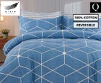 Gioia Casa Mark 100% Cotton Reversible Queen Bed Quilt Cover Set - Blue/White
