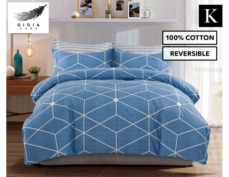 Gioia Casa Mark Reversible King Bed Quilt Cover Set - Blue/White