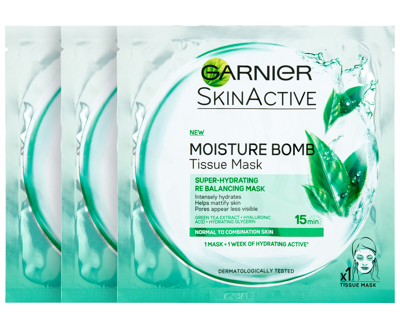 3 x Garnier Moisture Bomb Green Tea Tissue Mask | GroceryRun.com.au