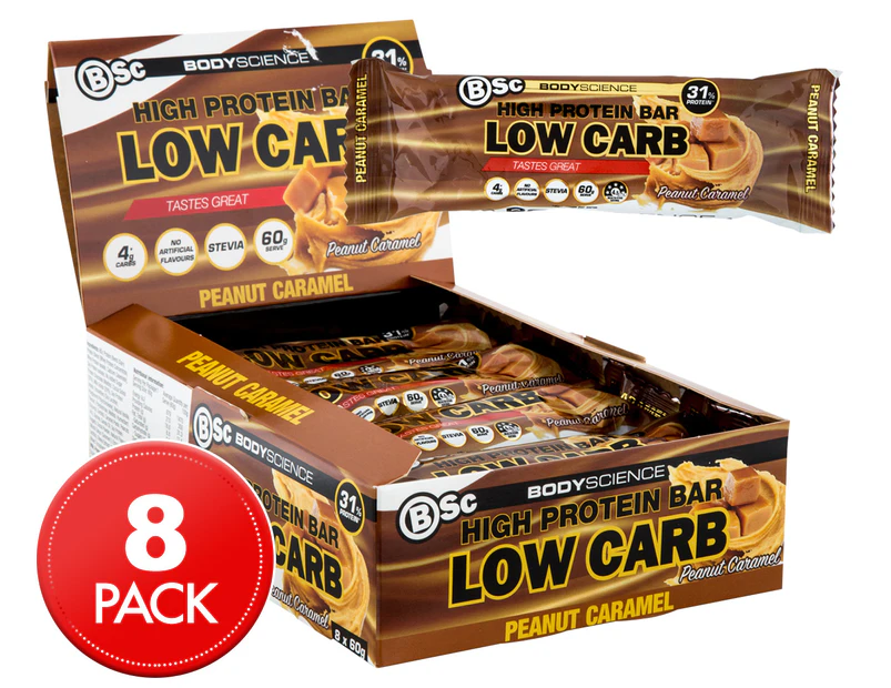 8 x BSc High Protein Low Carb Bars Peanut Caramel 60g