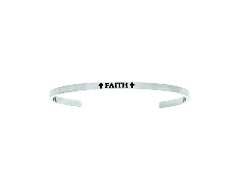 Intuitions Stainless Steel Faith With Cross Diamond Accent Cuff  Bangle Bracelet, 7" - White