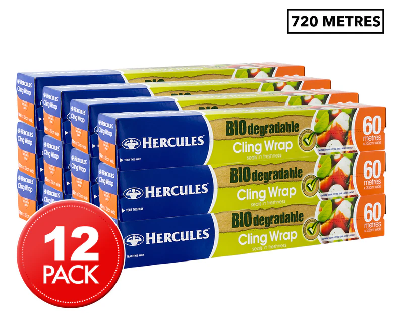 12 x Hercules Biodegradable Cling Wrap 60m