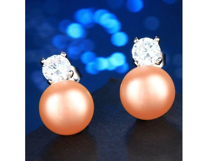 Sterling Silver Pink Pearl Studs With Diamontes