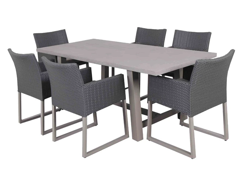 Industrial Cement Outdoor Dining Table (2.2m) and 6 Vermont Outdoor Dining chairs