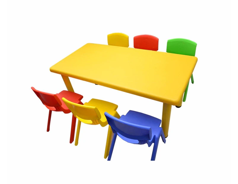 120x60cm Yellow Rectangle Kid's Table and 6 Mixed Chairs