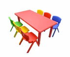 120x60cm Red Rectangle Kid's Table and 6 Mixed Chairs