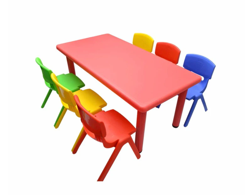 120x60cm Red Rectangle Kid's Table and 6 Mixed Chairs