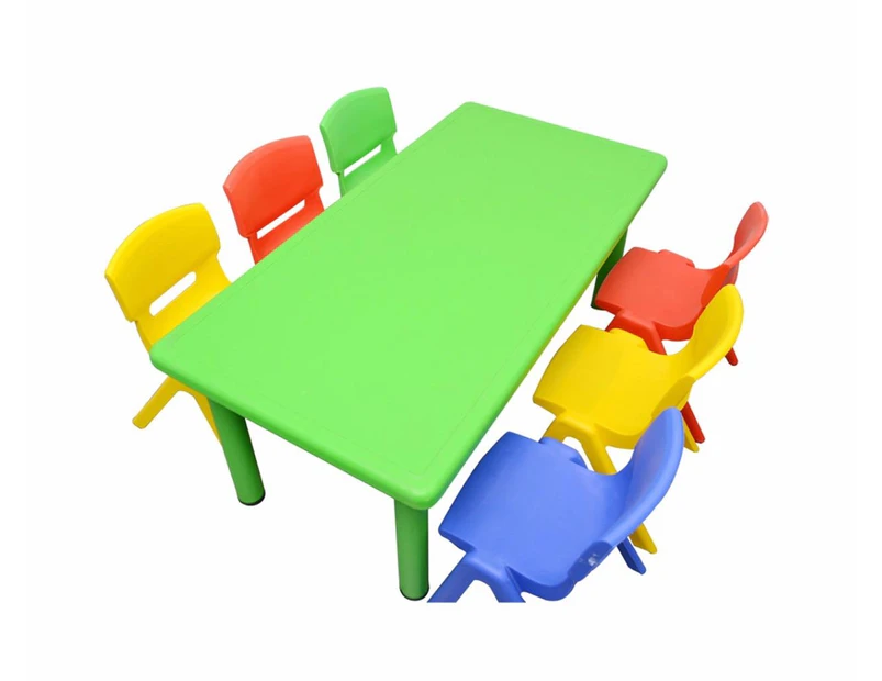 120x60cm Green Rectangle Kid's Table and 6 Mixed Chairs