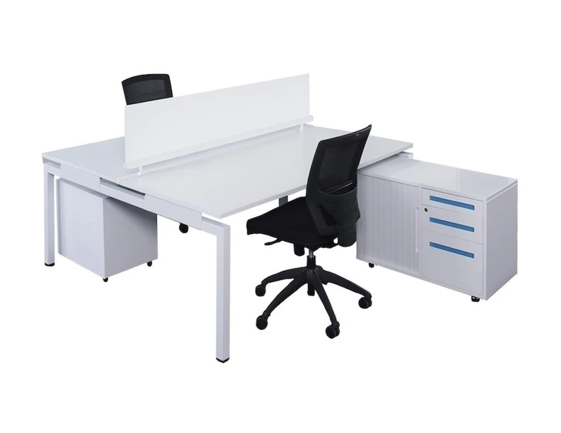 2 Person Ergonomic Workstation Desk White Square Leg Literail [1800L x 800W] - white - low rail