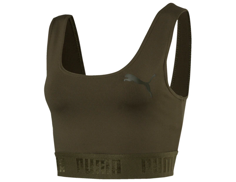 Puma Women's Active Essential Banded Logo Crop Top - Olive Night