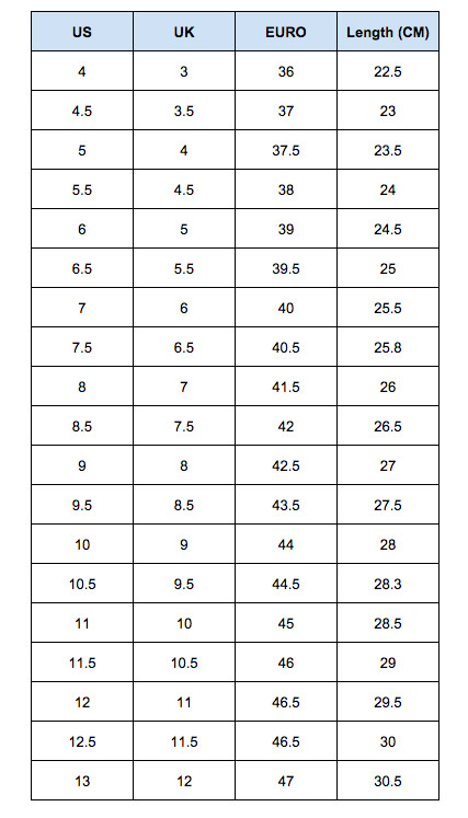 Onitsuka Tiger Kid Size Chart