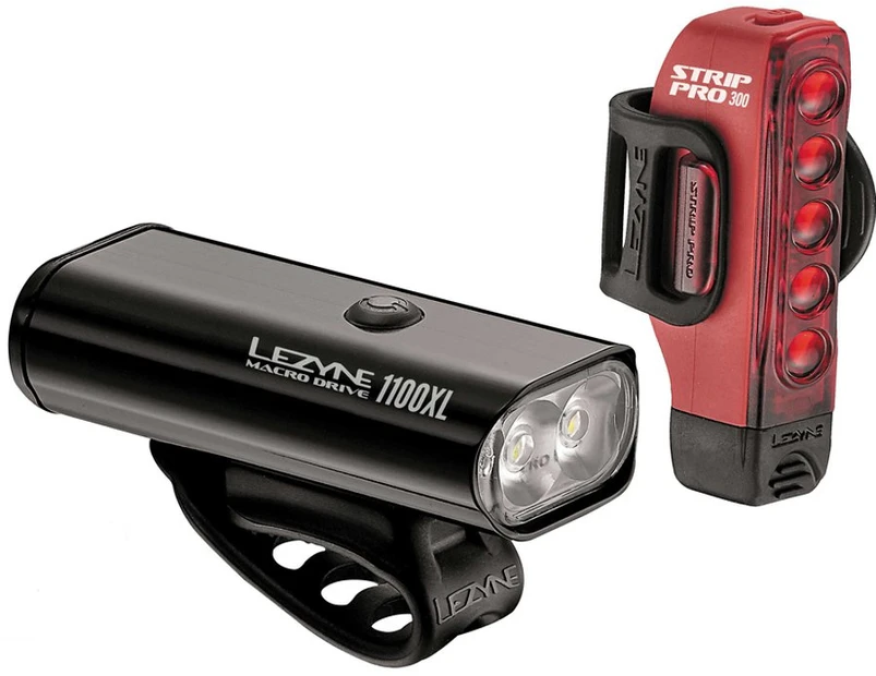 Lezyne Macro Drive 1100XL/Strip Pro USB LED 1100/300lmBike Light Set Black