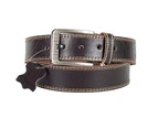AU Fashion Men's Square Double Stitched Leather Belt-Brown