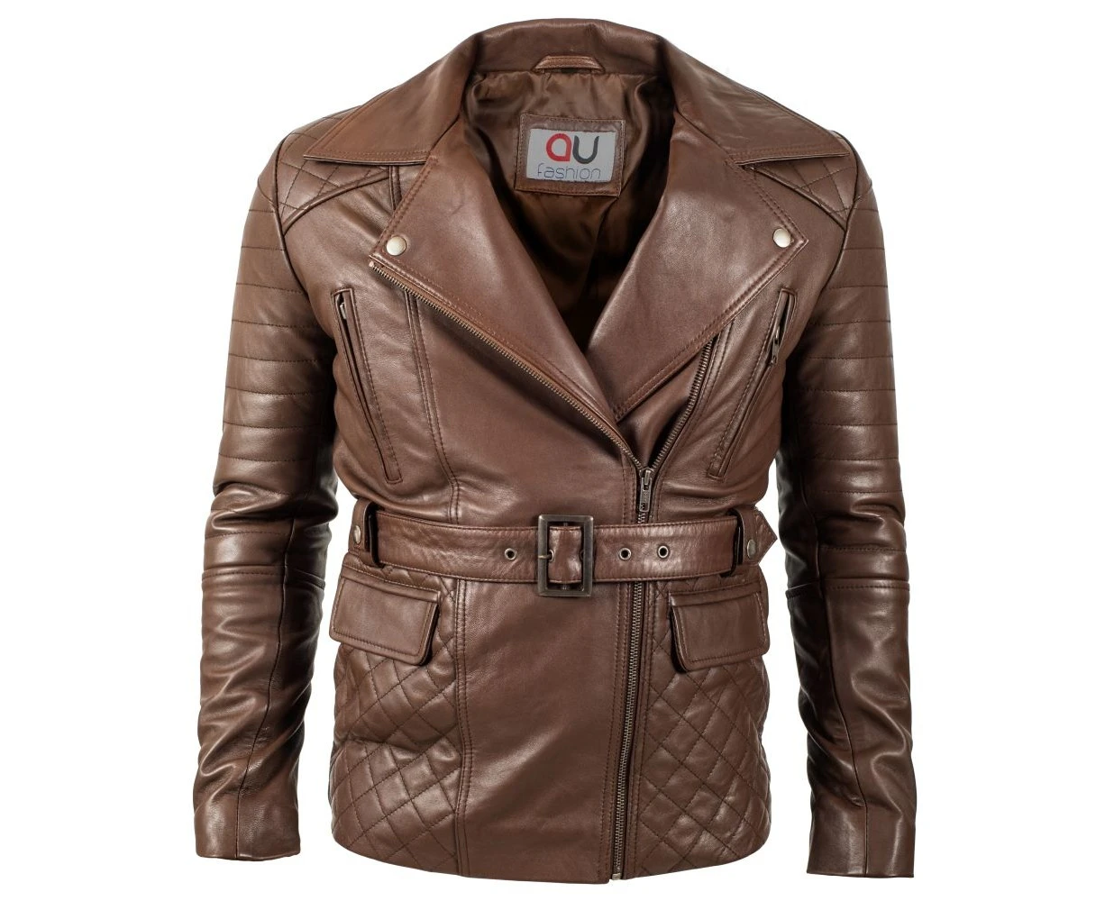 AU Fashion Women's Daniel Sheepskin Leather Jacket Brown