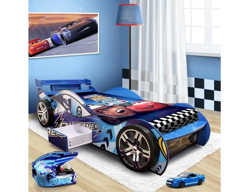 "Dreamer" Kids Racing Car Single Bed - Blue
