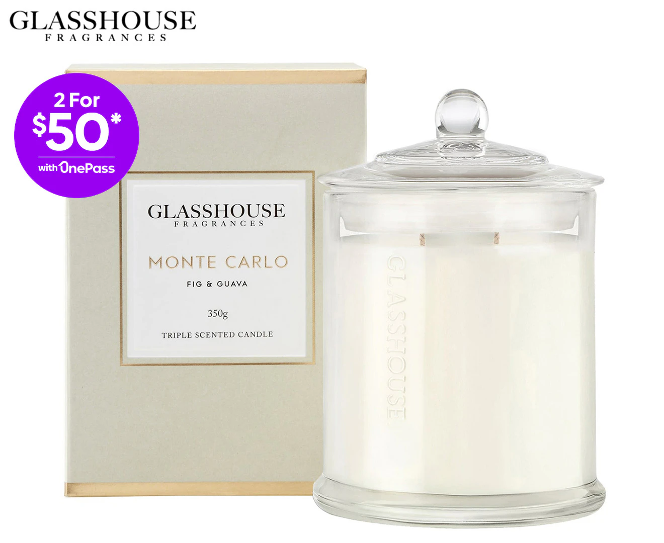 Glasshouse Monte Carlo Fig & Guava 350g Triple Scented Candle