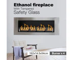 Wall Mounted Four Burner Bio Ethanol Fireplace W/ Tempered Safety Glass