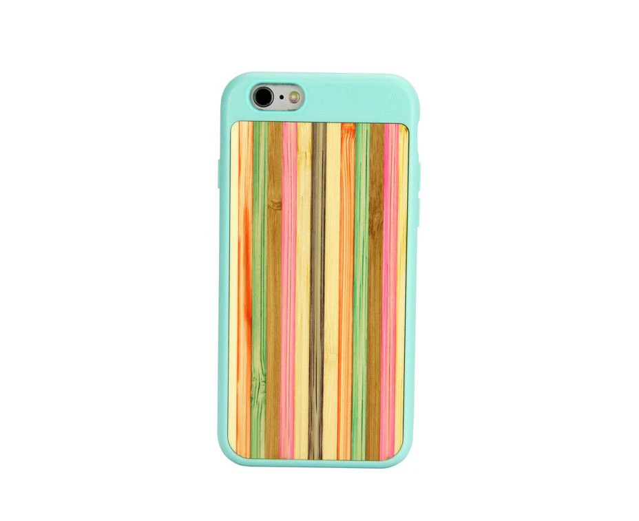 For iPhone 6,6S Case Blue Bamboo Rainbow Wooden Customized Case