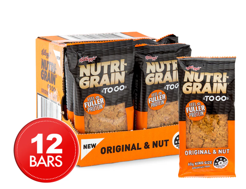12 x Kellogg's Nutri-Grain To Go Original & Nut Bars 60g