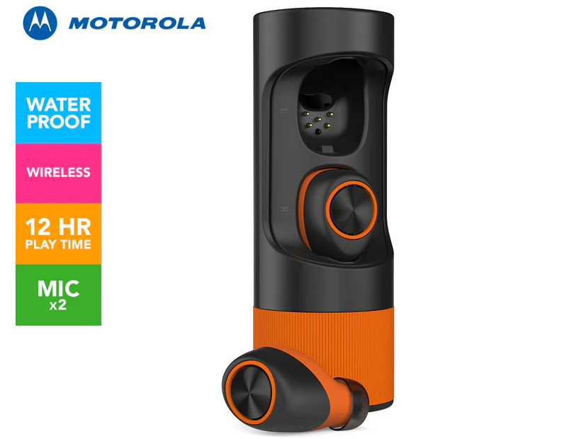 Motorola VerveOnes+ Waterproof Wireless Smart Stereo Earbuds - Black/Orange