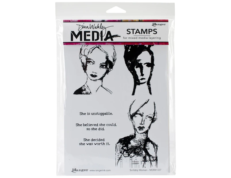 Dina Wakley Media Cling Stamps 6"X9"-Scribbly Women