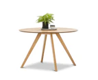 Light Timber Oak Scandinavian Round 1.2m Dining Set with 4x Padded Black Eames Chairs