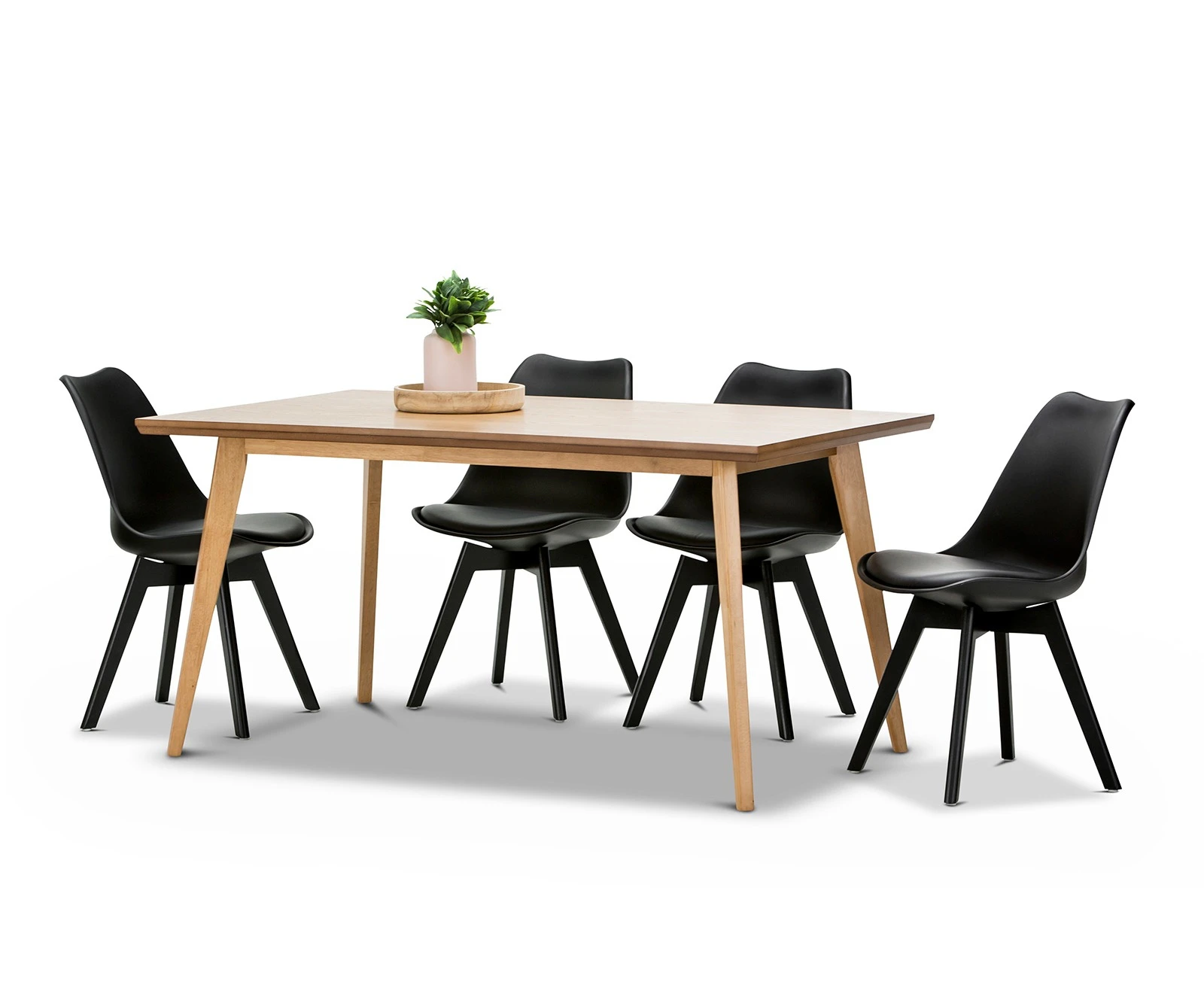 Natural Oak 1.5m Dining Set with 6x All Black Padded Eames Chairs