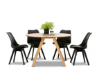 Light Timber Oak Scandinavian Round 1.2m Dining Set with 6x All Black Padded Eames Chairs