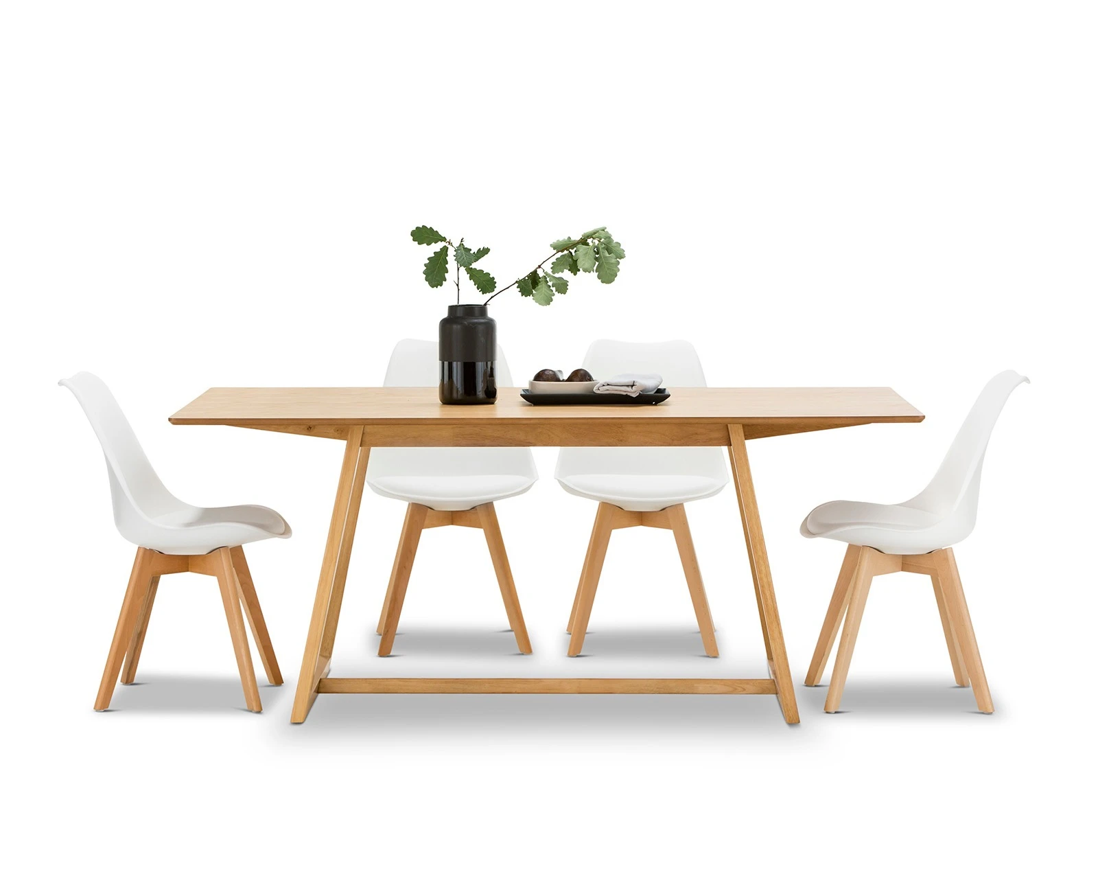 Scandinavian Inspired Light Oak Timber Rectangular 1.8m Dining Set with 4x Padded White Eames Chairs