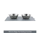 Non-Slip Silicone Pet Feeder Mat Dish Bowl with 2 Bowls 30*48cm - Grey