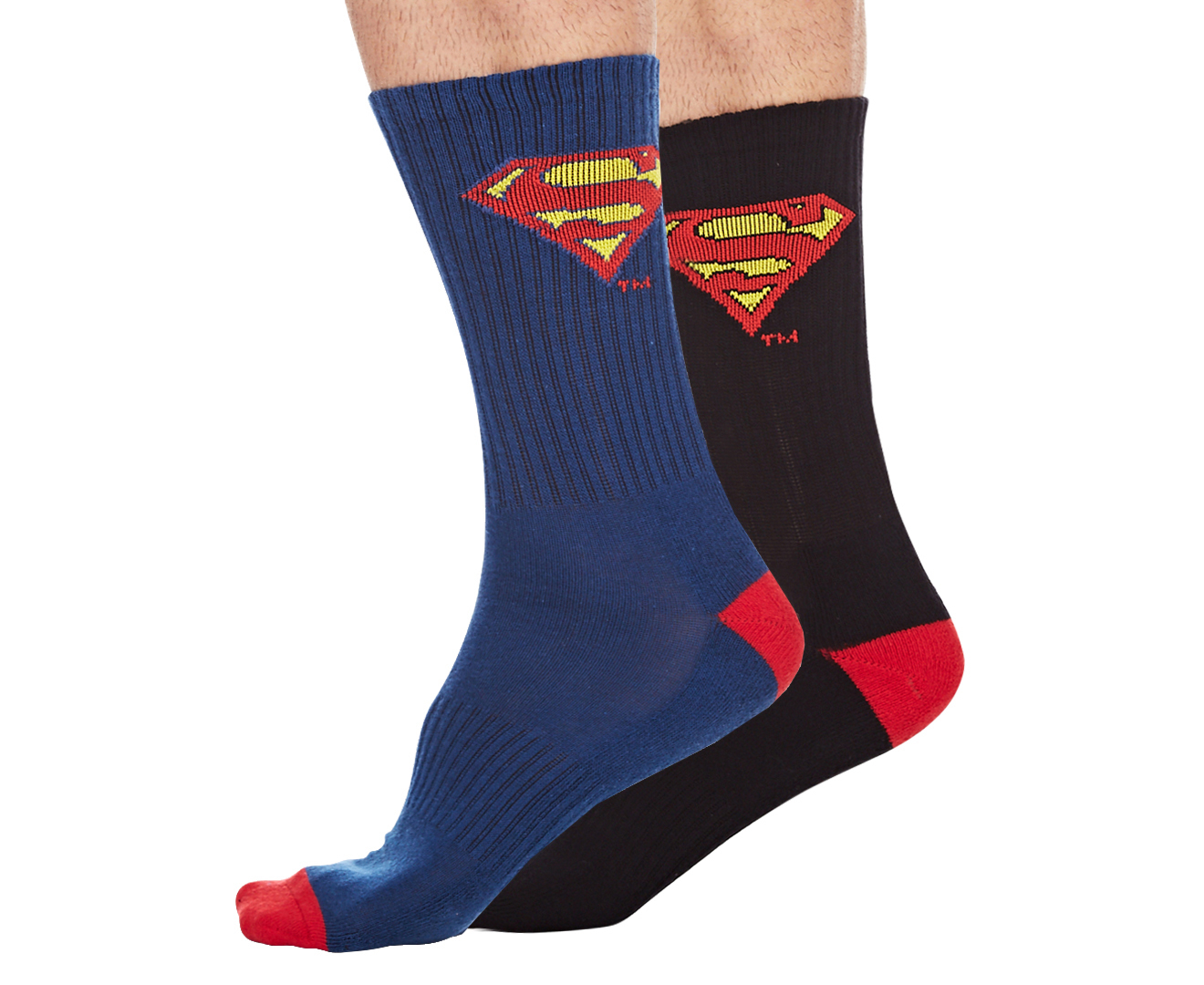 DC Comics Men's Size 7-11 Superman Crew Socks 2-Pack - Black/Blue ...