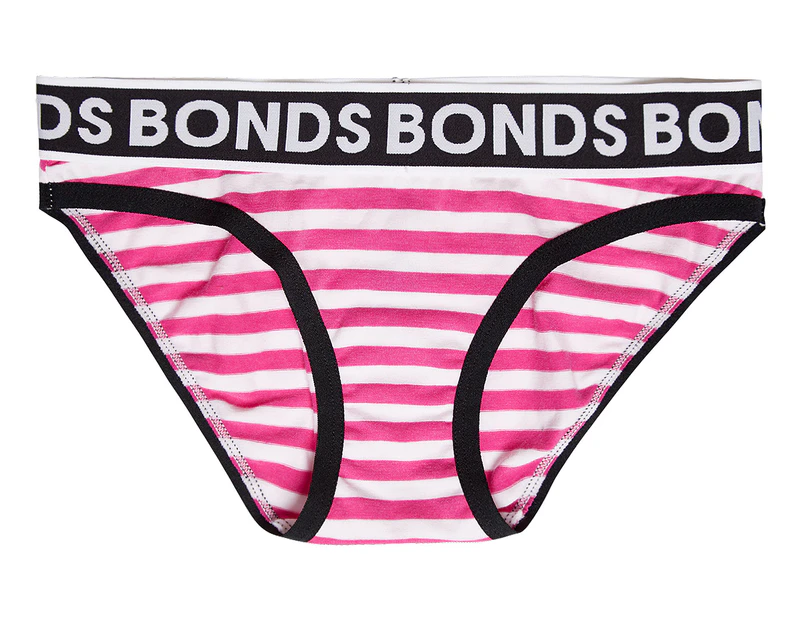 Bonds Girls' Size 8-10 Wideband Bikini Briefs - Pink/White 