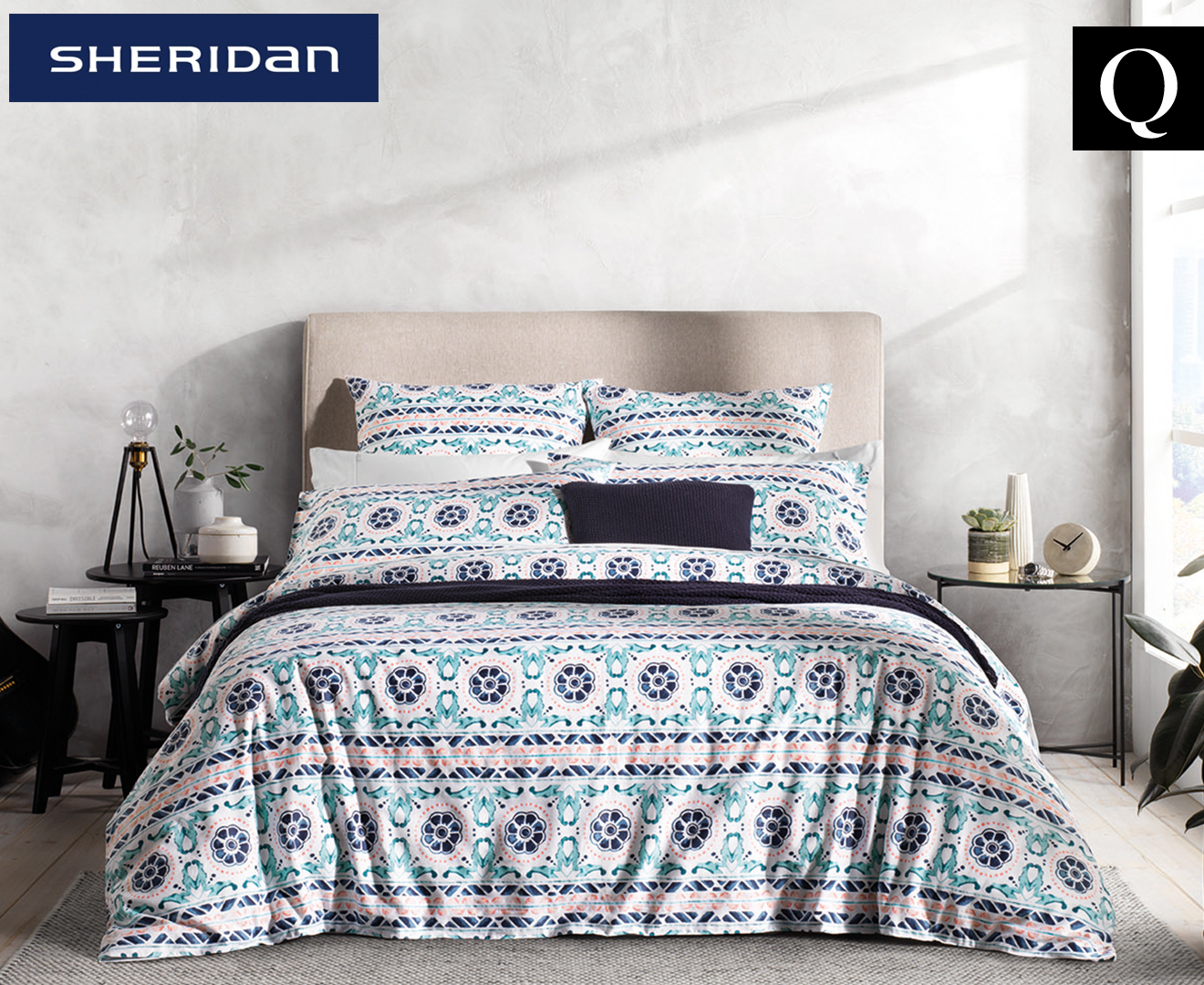 Sheridan Forsyth Queen Bed Quilt Cover Set - Deep Teal | Catch.co.nz