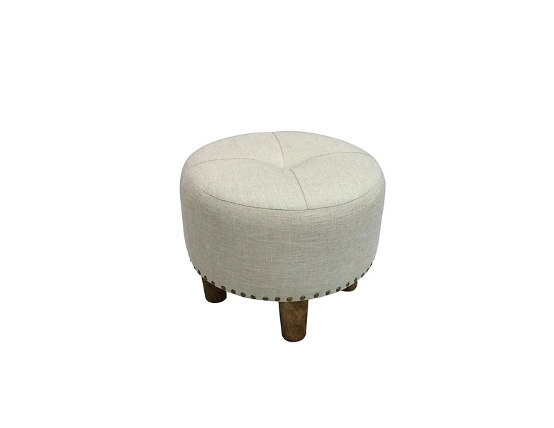 Oli Upholstered Round Stool - Beige - 40cm