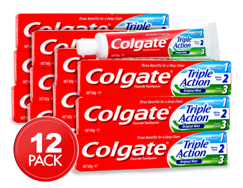 12 x Colgate Triple Action Mint Toothpaste 80g